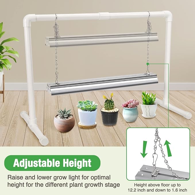 Soligt 2 ft Grow Light for Seed Starting with Stand, Double Tube Warm White Full Spectrum Seedling Grow Light for Indoor Plants, 80 LED Chips, Height Adjustable