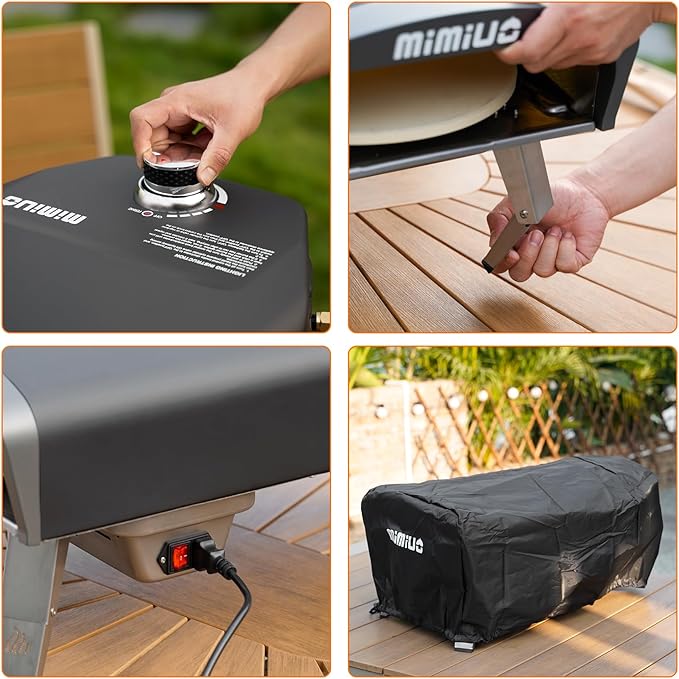 Outdoor Gas Pizza Oven with Automatic Rotating Pizza Stone - 14 Inch Portable Propane Pizza Ovens for Outside - Professional Pizza Grilling Stove for Outdoor Kitchen - Global Patent