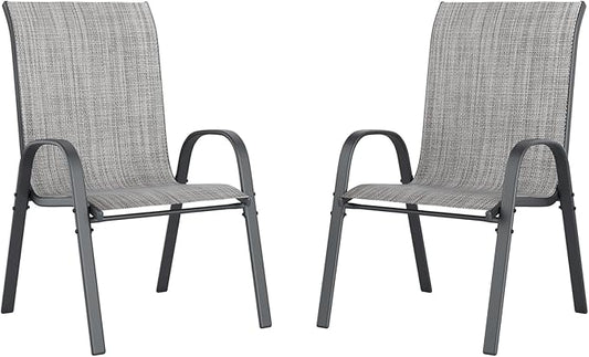 UDPATIO Patio Chairs Set of 2, Stackable Outdoor Dining Chairs with High Back, Breathable Textilene Fabric Outdoor Chair All Weather, 350LBS Capacity for Garden, Backyard (Light Grey)