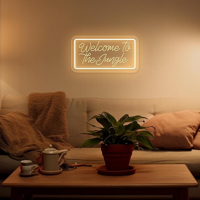 Welcome to the Jungle Neon Sign, Neon Light Sign for Wall Decor Dimmable Warm White LED signs for Bedroom Home Birthday Party Wedding Engagement Garden Man Cave Decor USB Powered
