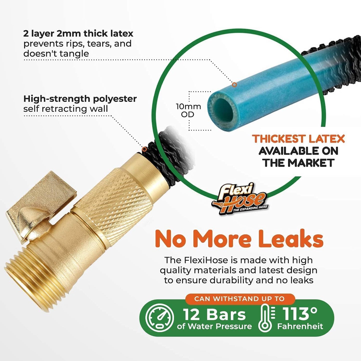 Flexi Hose PLUS with 8 Function Nozzle Expandable Garden Hose, Lightweight & No-Kink Flexible Garden Hose, 3/4 inch Solid Brass Fittings and Double Latex Core, 75 ft Black