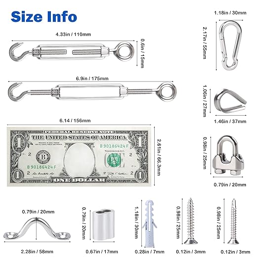 304 Stainless Steel Turnbuckles for Cables Wire Kit, 3/16" Wire Rope w/ 7×7 Strands 200 Ft PVC Coated Steel Cable for Railing System Kit, Garden Cable Trellis, String Light Hanging