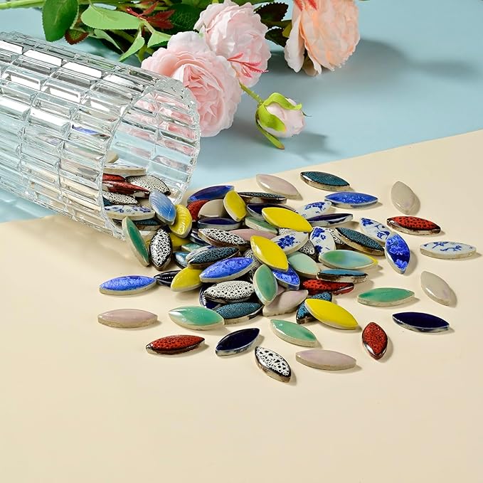 70 Pcs Petal Ceramics Mosaic Tiles for Crafts, Stained Ceramics Supplies, Flower Leaves Mosaic Ceramics Mosaic Pieces Kit for DIY Crafts Plates Picture Frames Home Decorations - Purple Red