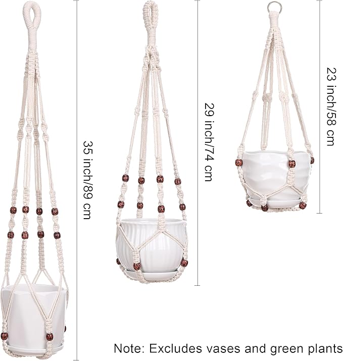 YIBOT 3 Pack Macrame Plant Hanger Indoor Hanging Planter Basket with 3 Hooks Flower Pot Holder No Tassels for Boho Home Decor 35"/29"/23"