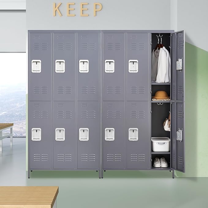 Metal Lockers for Employees, Storage Employee Locker, 72" Storage Lockers with Shelves Steel Cabinet for Home (Gray, 6 door-72'')