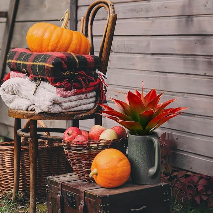 Velener Fall Fake Agave Artificial Plant, Red Fake Succulents Plant for Room Decor, Unpotted Faux Agave Stems Plant for Fall Outdoor/Indoor Decor, 22 inches, Set of 2