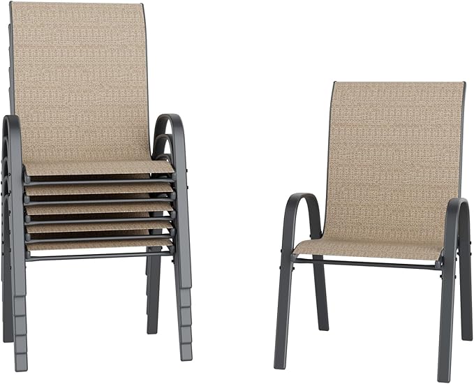UDPATIO Patio Chairs Set of 6, Stackable Outdoor Dining Chairs with High Back, Breathable Textilene Fabric Outdoor Chair All Weather, 350LBS Capacity for Garden, Backyard (Brown)