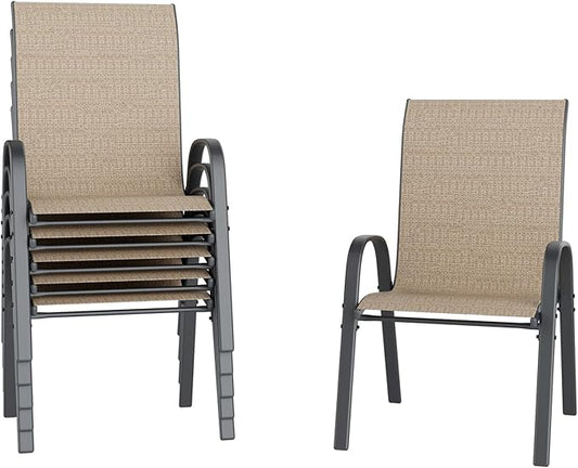 UDPATIO Patio Chairs Set of 6, Stackable Outdoor Dining Chairs with High Back, Breathable Textilene Fabric Outdoor Chair All Weather, 350LBS Capacity for Garden, Backyard (Brown)