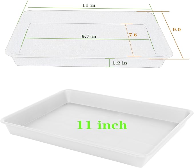 Plant Saucer Growing Tray, Seed Starter Tray Rectangular, Heavy Sturdy Plastic Plant Saucers Drainage Trays, Plant Drip Trays for Pots, Seed Starter Growing Pots (11 x 9 inch, 2 Pack)