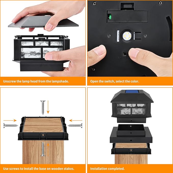 Solar Lights Outdoor, 20LM Fence Lights, Waterproof, 2 Light Modes, Fit 3.5x3.5in & 4x4in Wooden Posts, Solar Power Deck Lights for Garden Deck Patio Decoration (Black 8Pack)