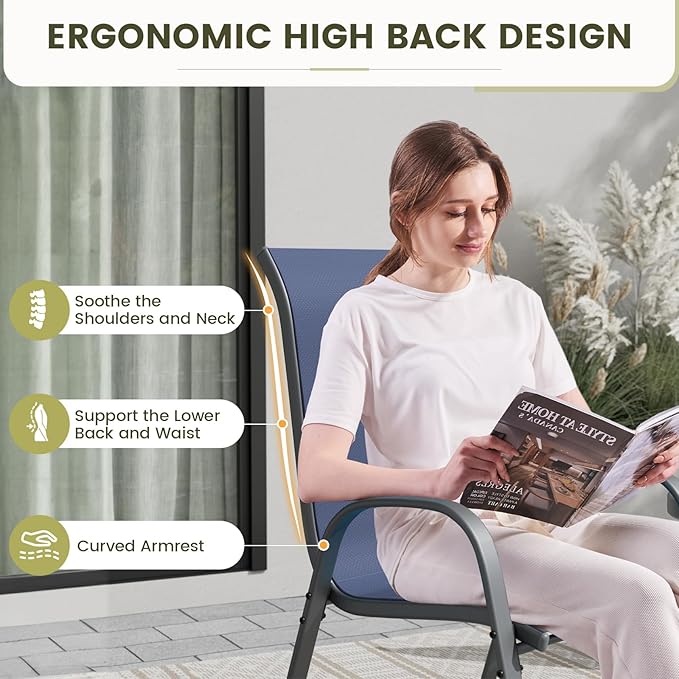 UDPATIO Patio Chairs Set of 8, Stackable Outdoor Dining Chairs with High Back, Breathable Textilene Fabric Outdoor Chair All Weather, 350LBS Capacity for Garden, Backyard (Blue)