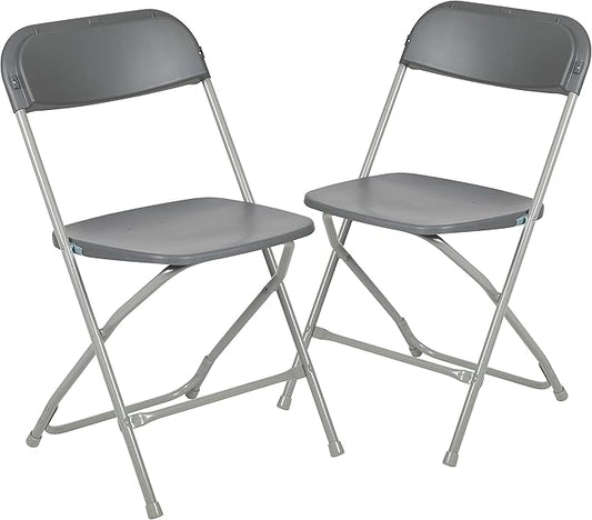 Flash Furniture Hercules Series Plastic Folding Chair - Grey - 2 Pack 650LB Weight Capacity Comfortable Event Chair-Lightweight Folding Chair