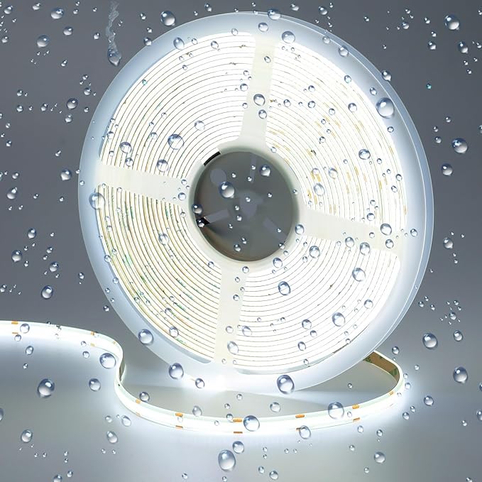 10M/32.8ft 24V COB LED Strip Light Waterproof IP65 Cool White 6000K Uniform Glow 3840LEDs CRI 93+ Flexible LED Tape Lights for DIY Cabinet Bedroom Kitchen Home Decor(No Power Supply)