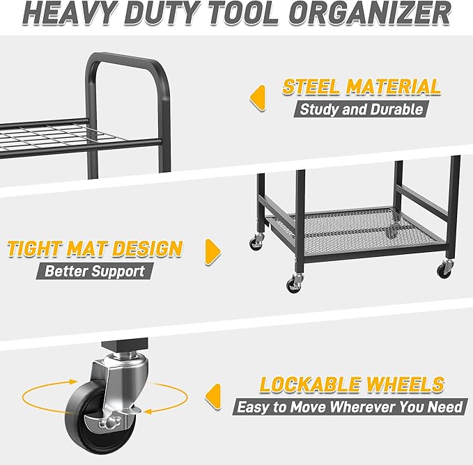 Ultrawall Garden Tool Organizer Stand, Yard Tool Storage Rack with Lockable Wheels, Garage Tool Storage for Rake, Brooms, Indoor & Outdoor Use