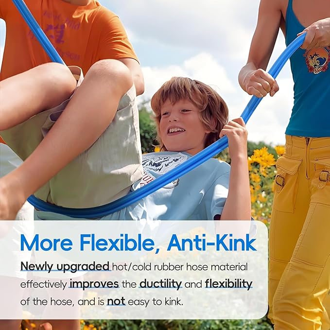 Hot/Cold Garden Water Hose 100 ftx 5/8 in, -50℉ To 190℉, Heavy Duty, Flexible, Burst 605 Psi, Lightweigh, Upgraded Rubber Pipe with 3/4" Brass Fittings For Backyard, Outdoor, Farm, Blue