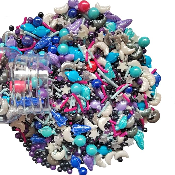 Homankit Space Theme Sprinkles Planet Moon Rocket Stars Sugar Sprinkle Baking Cake Cupcake Ice Cream Donut Decoration 3.35 Ounces