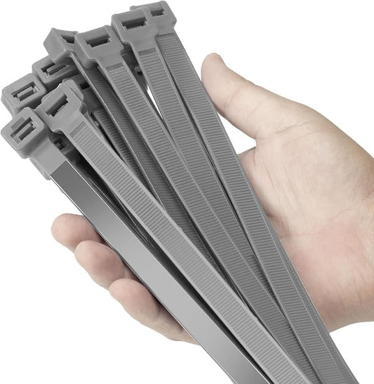 12 inch Silver Zip Ties Heavy Duty 100 PCS, 250 LBS Ultra Exclusive Strong Plastic Wire Ties, Large Cable Ties Extra Long Tie Wraps, Indoor and Outdoor UV Resistant