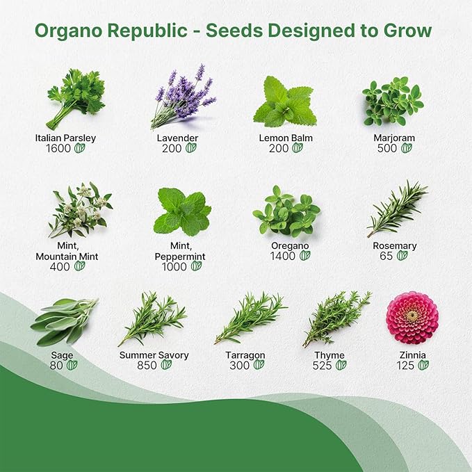 25 Culinary Herbs & Edible Flower Seed Variety Pack for Planting Indoor & Outdoors. 11900+ Non-GMO Heirloom Flower Seeds: Basil, Borage, Echinacea, Lavender, Oregano, Rosemary Seeds & More
