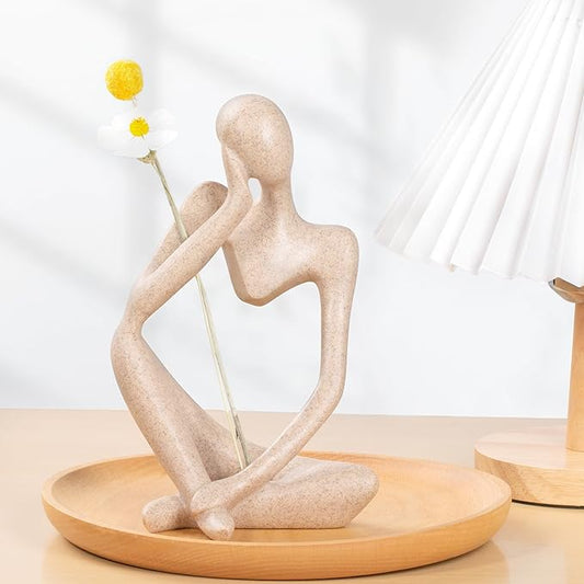 INNOLITES Boho Decor Thinker Statue Abstract Art Sculpture, Sandstone Resin Collectible Figurines for Home Living Room Office Shelf Decoration (Sandstone Left)