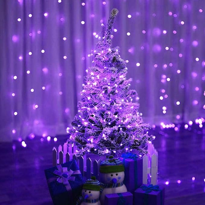 YEGUO 4 Pack Purple Solar Fairy Lights Outdoor Waterproof, Each 33ft 100 LED String Lights 8 Modes Silver Wire