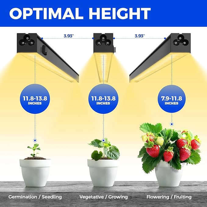 Barrina Grow Lights for Indoor Plants, Full Spectrum Sunlight, Black Cover LED Grow Light Bulbs, T5 Grow Light Strip, 1ft Plant Light for Indoor Plants Growing, 3 Mounting Modes, Yellow, 4 Packs