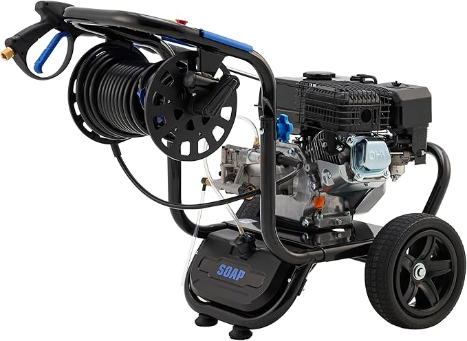 Gas Pressure Washer 3600 PSI, 2.3 GPM Heavy Duty High Power Washer,212CC Engine with 30FT Hose, Axial Aluminum Pump, Soap Tank, Spray Gun and Wand, 5 Quick Connect Nozzle (Blue)