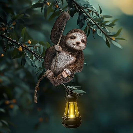 6x4 Inch Adorable Sloth Hanging Statue, Indoor/Outdoor Decorative Sculpture, Solar Lights Outdoor Waterproof, Garden Decorations Outdoor, Relaxed Sloth Ornament for Home, Patio, or Yard