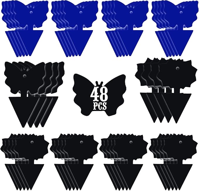 USKICH Sticky Traps Gnat Killer Fruit Fly Traps Non-Toxic and Odorless Fungus Gnat Traps Insect Traps Black Sticky Trap for Indoor and Outdoor Plants（48Pcs Black）