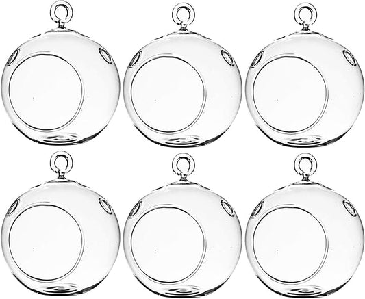 WGV Hanging Terrarium Globe, Width 3", Height 4", DIY Air Succulent Planter, Clear Glass Vase Orb with Flat Bottom, Candle Holder for Windowsill Outdoor Garden Decor, 6 Pieces Bulk