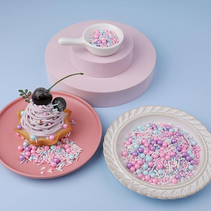 Pastel Sprinkles for Cake Decoratiing, Pink Purple Blue White Sprinkles Mix Jimmies, 130g/4.59oz, Confetti for Baking, Cookies, Cupcake, Ice Cream Toppings, Celebrations Wedding Shower Party Christmas Supplies