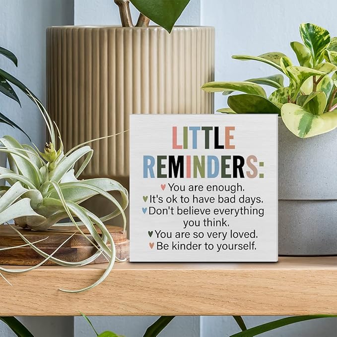 Inspiration Saying Wooden Box Sign Little Reminders You are Enough Wood Block Plaque Decor Home Office Desk Shelf or Wall Display