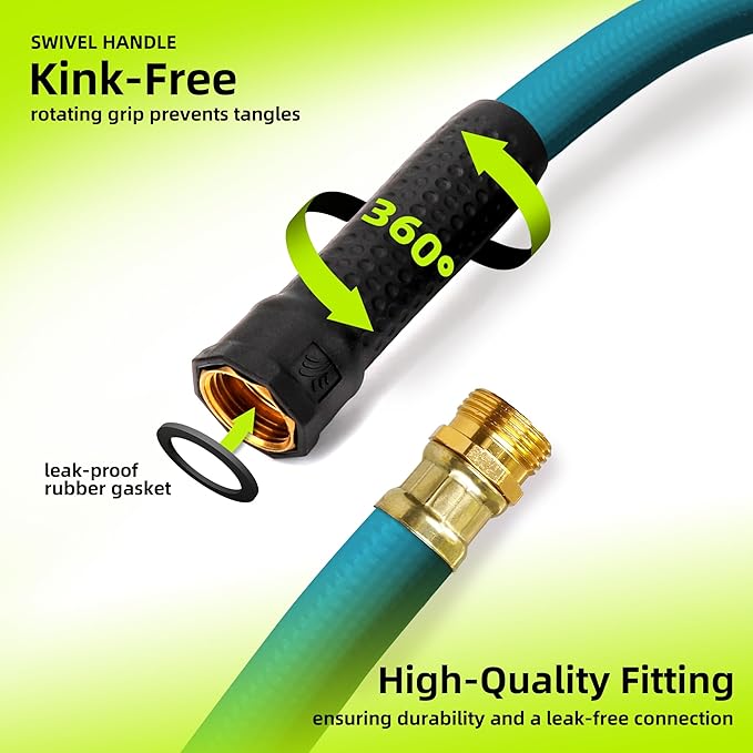Worth Leader Garden Hose 3/4 in. x 25 ft. -No Kink, Flexible, Leakproof, Male/Female -Heavy Duty Durable 5 Layers PVC Rubber Lightweight Water Pipe for Gardening, Agriculture & Lawn Care -500PSI Burst