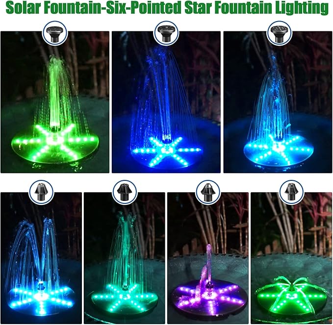 SZMP Solar Fountain Upgraded, 4W Bird Bath Fountain Pump with 7 Colors Lights, 7 Nozzle & 4 Fixer, 4000 Battery, Solar Water Fountain for Garden, Pool, Pond, Fish Tank