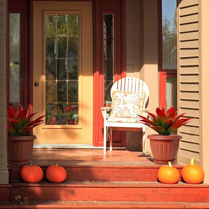 Velener Fake Agave Artificial Plant, Red Fake Plant for Room Decor, Unpotted Faux Agave Stems Plant for Fall Outdoor/Indoor Decor, 14 inches, Set of 2
