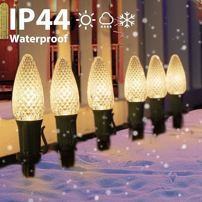 C9 Christmas String Lights Outdoor - 20 LED Pathway Light with Strawberry Shell and Stake Connectable Warm White High Voltage Waterproof for Driveways Xmas Holiday Patio Decoration