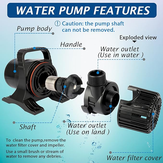 WaterRebirth (8600GPH 520W, UL listed) High Flow Submersible Water Fountain Aquarium Sump Pond Electric Waterfall Pump PS-8600