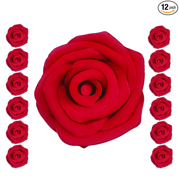 Confect Edible Neon Pink Roses – 12-Pack Edible Roses for Cake Decoration – Bold Floral Toppers for Desserts- Vegan, Gluten-Free, Nut-Free, Soy-Free, Dairy-Free, Palm Oil-Free