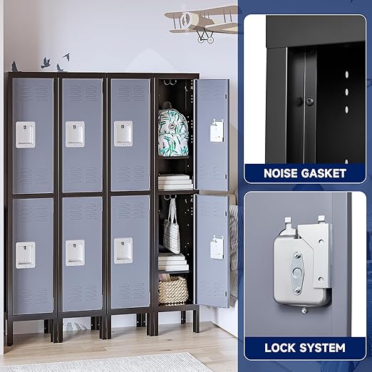 Yizosh Metal Lockers for Employees with Lock, Employees Locker Storage Cabinet with 2 Doors, Tall Steel Storage Locker for Gym, School, Office (Gray Black, 2 Door)