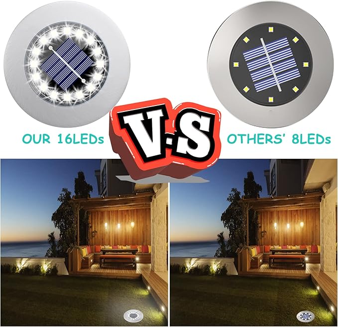 Solar Ground Lights-Waterproof Solar Lights Outdoor Garden- Solar Disk Lights-Upgraded 16LED Bright in-Ground Lights-Landscape Lights for Pathway, Yard, Lawn, Patio, Walkway (16 Pack White Light)