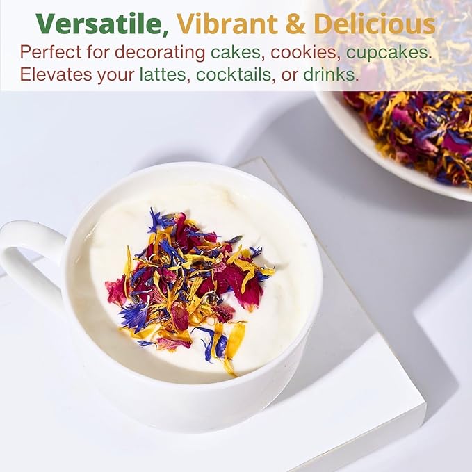 Edible Flower Sprinkles for Cake Decorating– 1oz Dried Edible Flowers Mix Rose, Cornflower, Calendula, Lavender– Edible Cake Decorations, Cupcake Sprinkles Flower for Drinks, Cocktails & Desserts
