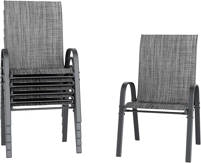 UDPATIO Patio Chairs Set of 6, Stackable Outdoor Dining Chairs with High Back, Breathable Textilene Fabric Outdoor Chair All Weather, 350LBS Capacity for Garden, Backyard (Dark Grey)