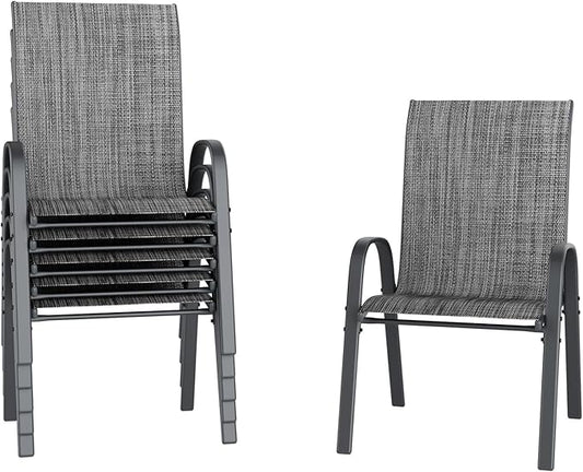 UDPATIO Patio Chairs Set of 6, Stackable Outdoor Dining Chairs with High Back, Breathable Textilene Fabric Outdoor Chair All Weather, 350LBS Capacity for Garden, Backyard (Dark Grey)