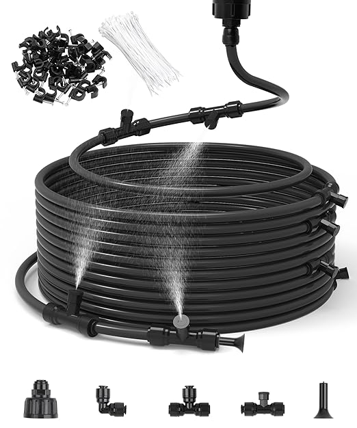 60FT Misters for Outside Patio Misters for Cooling (22 Mist Nozzles) Outdoor Water Patio Hose Greenhouse Mister System Outside Mist Backyard Trampoline for Waterpark Watering Misters for Cooling