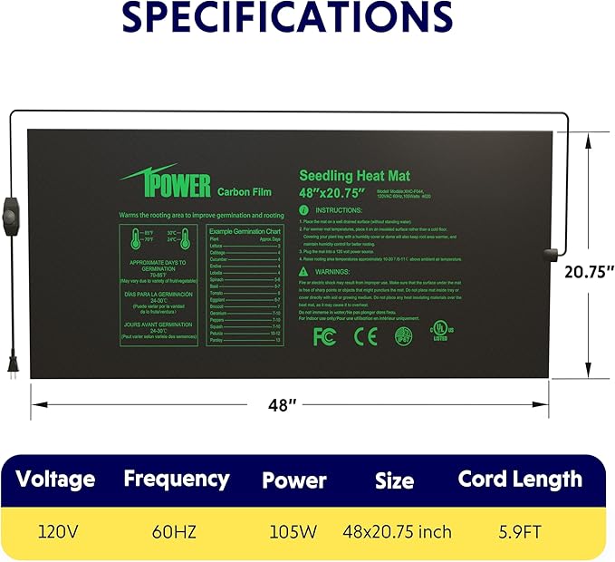 iPower 48" x 20.75" Seeding Heat Mat with Temperature Adjustable Knob and Digital Thermometer, Durable Warm Hydroponic Plant Germination Starting Pad