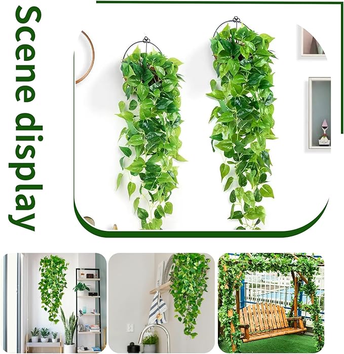Fake Hanging Plants Vines(8pcs) for Room Decor, Artificial Ivy Greenery Garlands for Home Bedroom Living Aesthetic Kitchen Office Wall Patio Bookshelf,Indoor,Outdoor Farmhouse Decorations(No Basket)