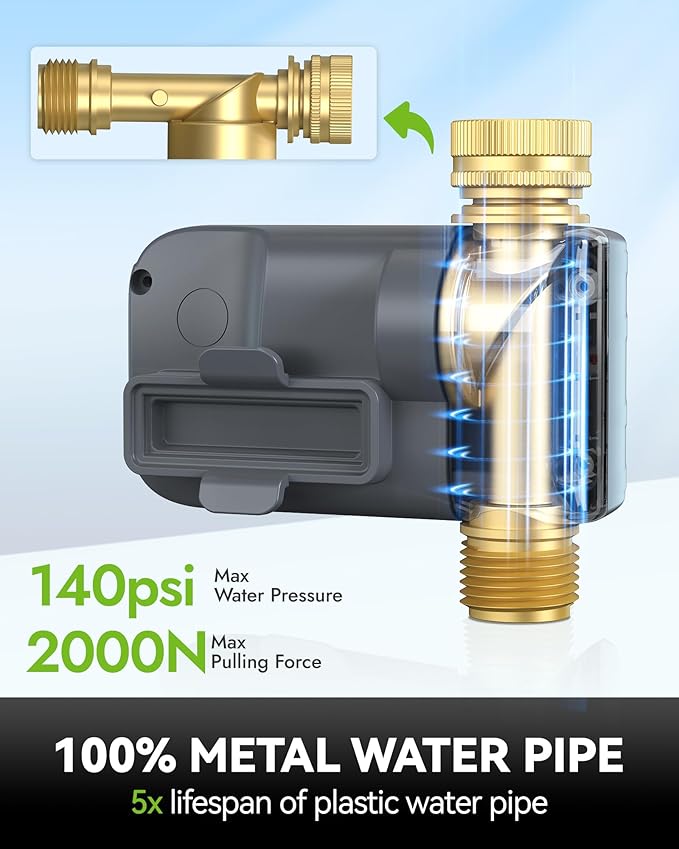 RAINPOINT Sprinkler Timer, 100% Metal Water Pipe Water Timer for Garden Hose, Programmable Hose Controller with Manual Watering/Rain Delay, Automatic Drip Irrigation System for Lawn, 1 Outlet