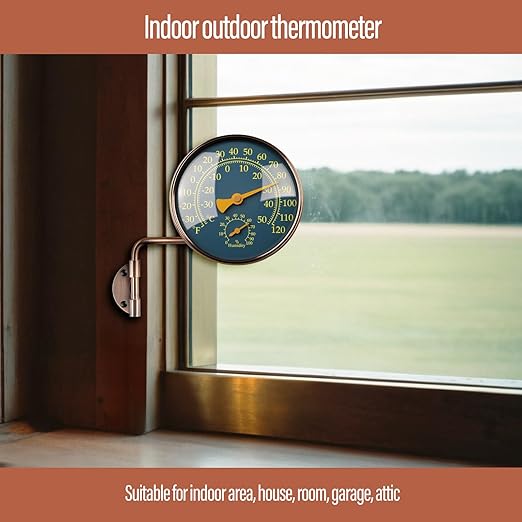 4 Inch Brass Outdoor Thermometer - Analog Temperature Gauge for Patio, Greenhouse and Garage