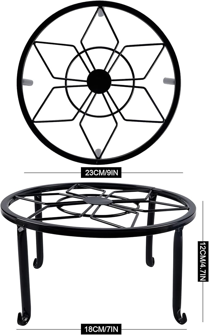 yosager 4 Pack Metal Plant Stands for Flower Pot, Heavy Duty Black Iron Potted Stand Holder, Indoor Outdoor Rustproof Metal Planter Container Round Supports Display Rack for Home & Garden Decor