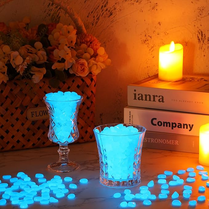 20000 Pcs Glow in The Dark Rocks Bulk Blue Garden Glow Rocks Outdoor Garden Glow in The Dark Pebble Glow in The Dark Stone for Walkway Backyard Landscaping Fish Tank Plant Decor