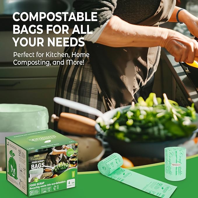 Compostable Trash Bags, 3-4 Gallon, 15 L, 80 Count, Extra Thick 0.8 Mil, Small Kitchen Food Scrap Waste Bags, ASTM D6400, US BPI, CMA and Europe OK Compost HOME Certified